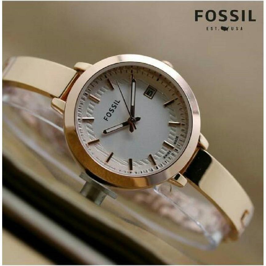 JAM TANGAN WANITA FOSSIL CANTIK PREMIUM - TANGGAL AKTIF - RANTAI ROSE GOLD