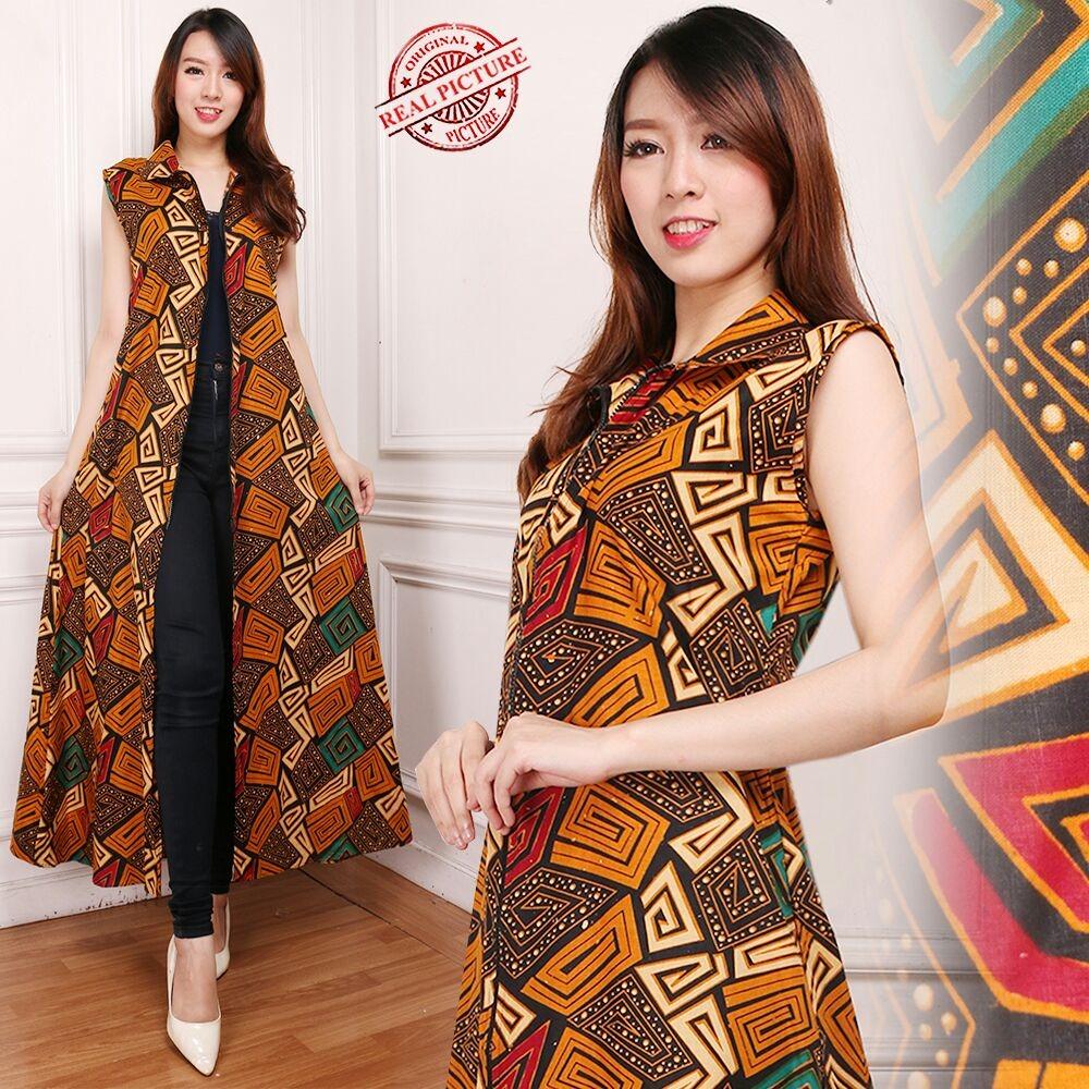 Glow Fashion Blazer 2in1 batik dress maxi panjang atasan blouse long tunik kemeja wanita jumbo long dress Adena