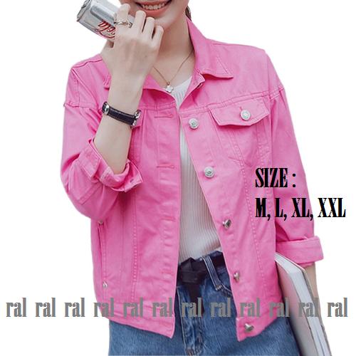 RAL - jaket jeans denim retro oversize wanita pink (merah muda) 