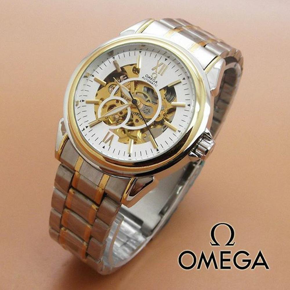Jam Tangan Automatic Omega R0652 Rantai Kombi Silver-Gold Plat Putih (Hargajam Harga Jam Matic Otomatis)
