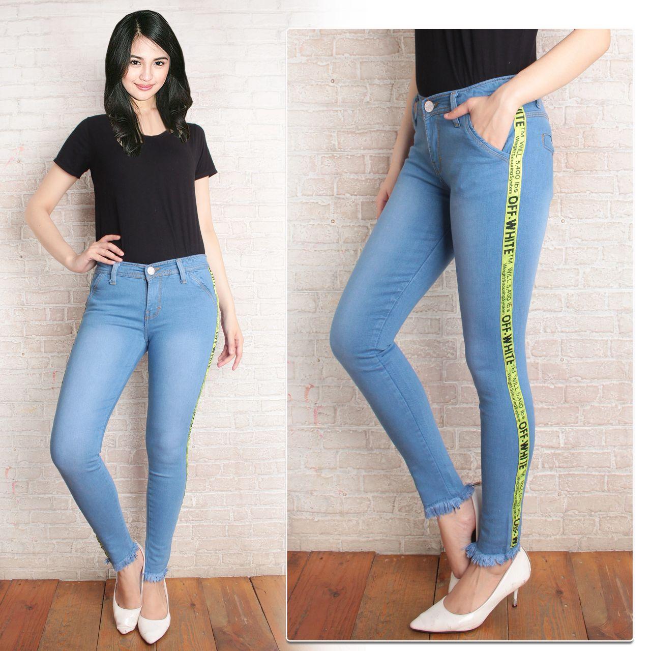 celana jeans wanita PR OFF WHITE rawis terbaru premium