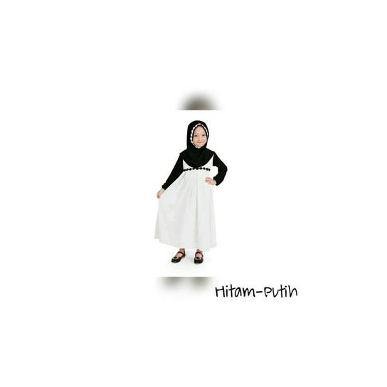 Baju Muslim Gamis Anak Perempuan Simple dan Cantik Warna Putih-Hitam