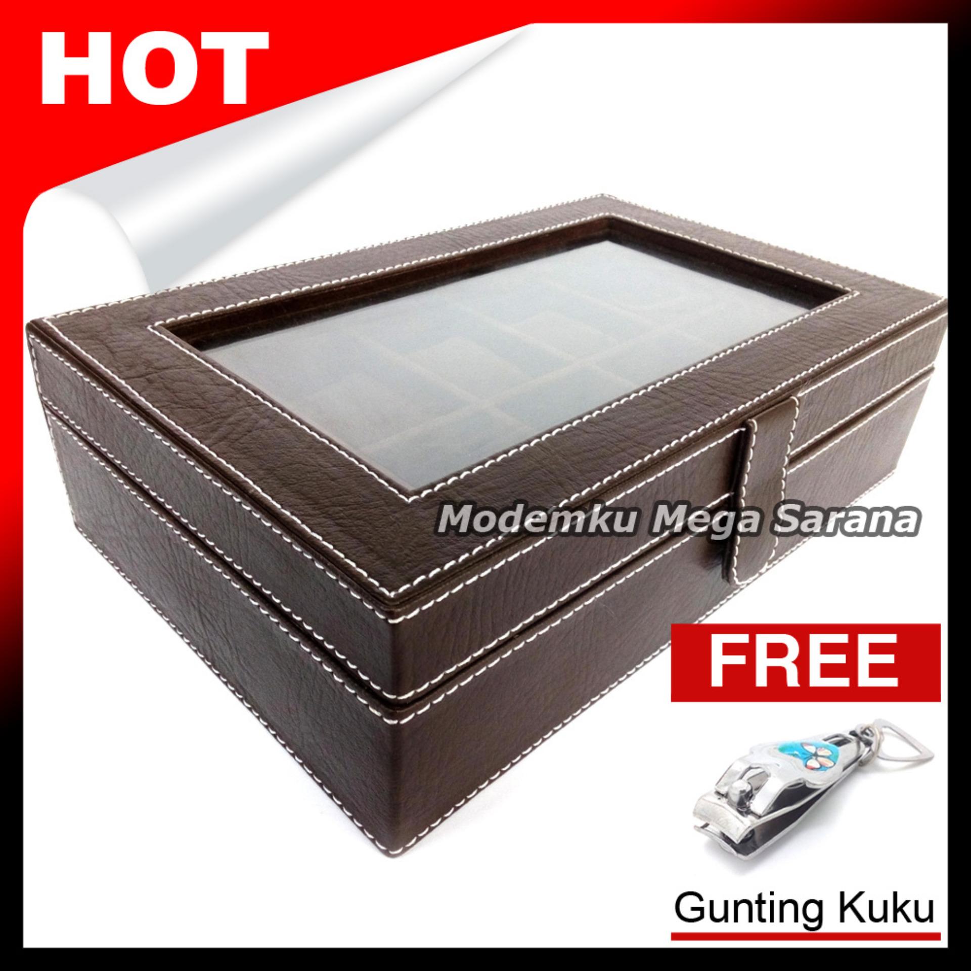 Kerajinan Jogja Kotak Jam Tangan Isi 10 Tempat Box Jam Tangan - Coklat dlm Coklat + Gratis Gunting Kuku