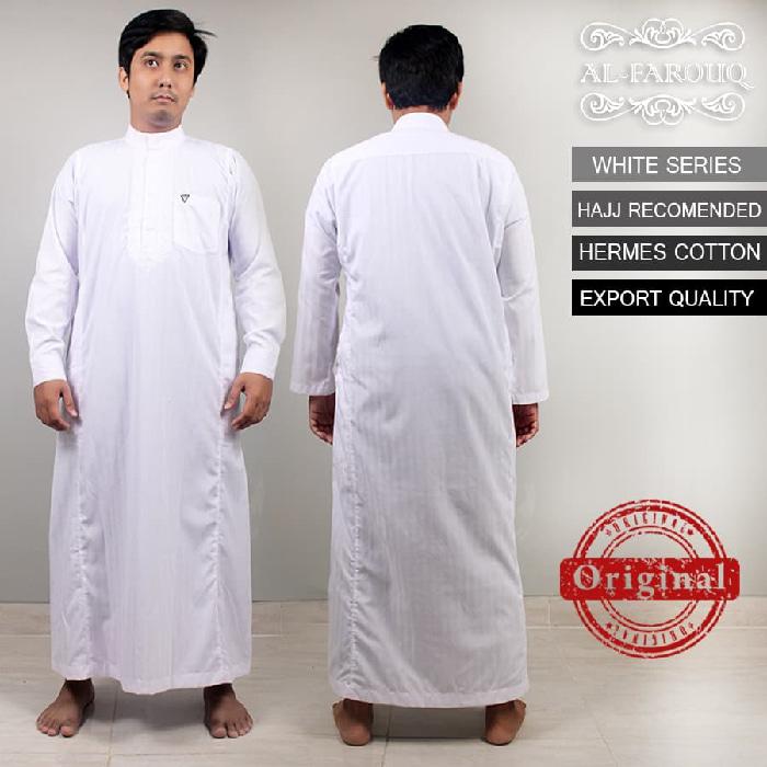 Baju Koko Gamis Jubah Pria Lengan Panjang Putih Bordir Al Farouq