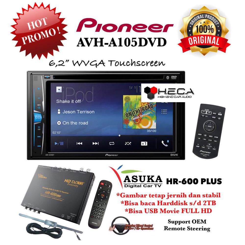 Paket Pioneer AVH-A105DVD Tape Mobil AVH A105 DVD Double Din AVH A 105 Head Unit Audio & TV Tuner Digital Asuka HR-600 Plus