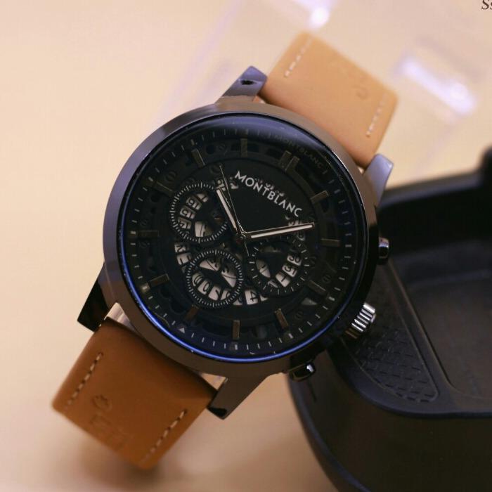 Jam Tangan Fashion Pria Montblanc Tanggal Aktif Leather Strap