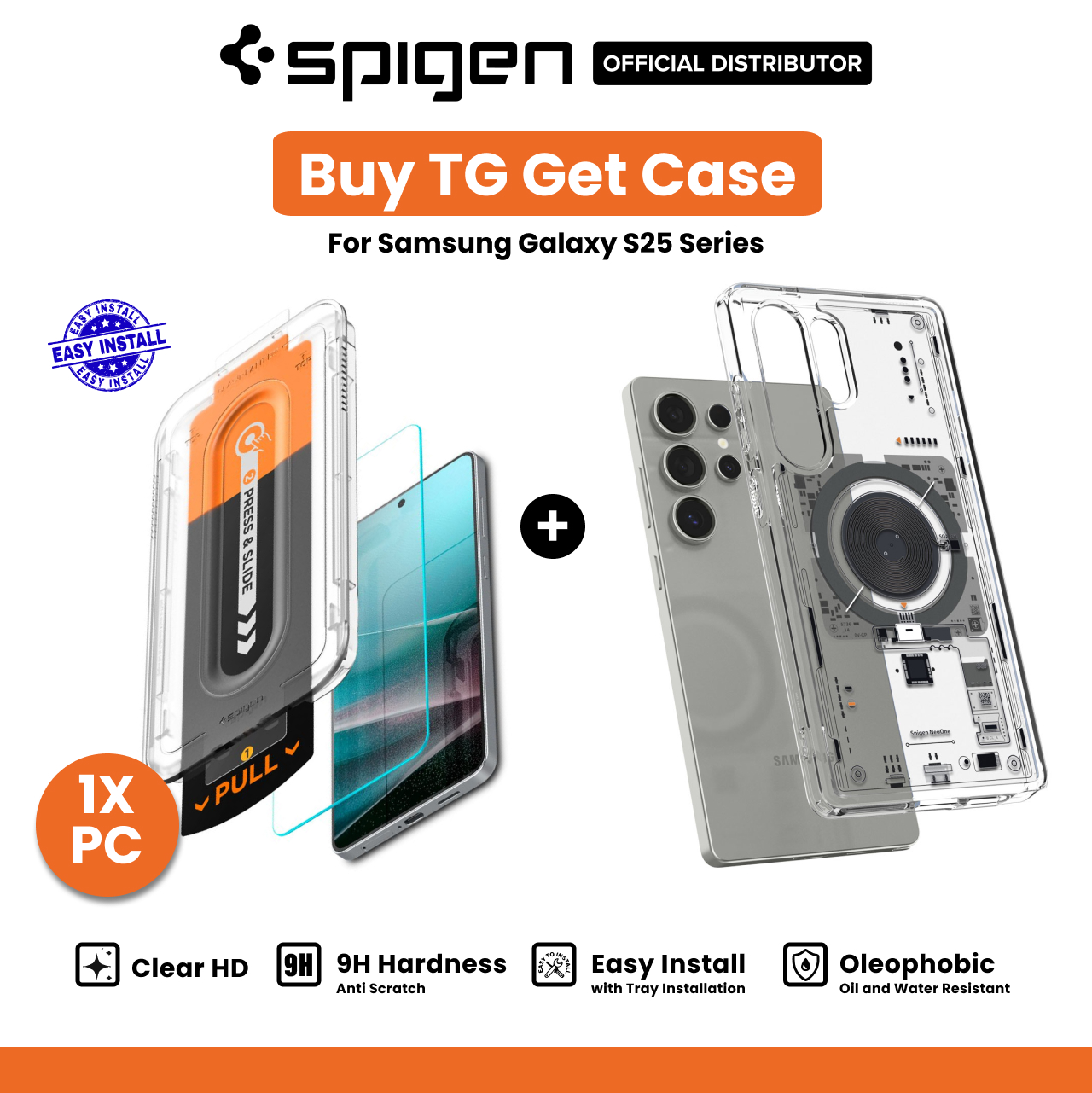 Spigen Galaxy S25 Edge Case Magsafe Ultra Hybrid MagFit Neo One - ACS09416 + Spigen Galaxy S25 Edge Tempered Glass with Tray 1 Pack GlastR EZ Fit Pro HD  - Transparency AGL09411 (Offline SKU)
