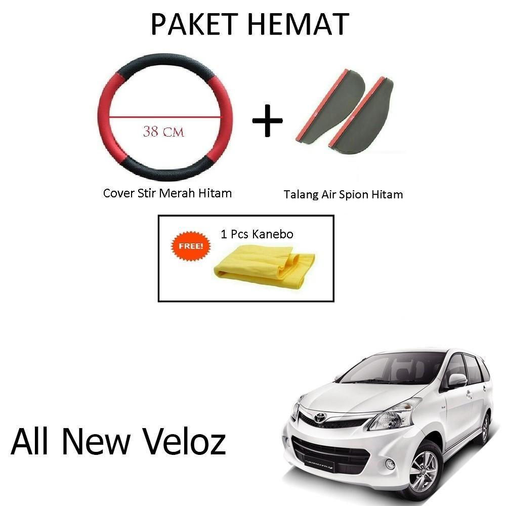 Sarung / Cover Stir / Setir / Steer Mobil Grand Avanza Warna Hitam Merah + Talang Air Spion Hitam