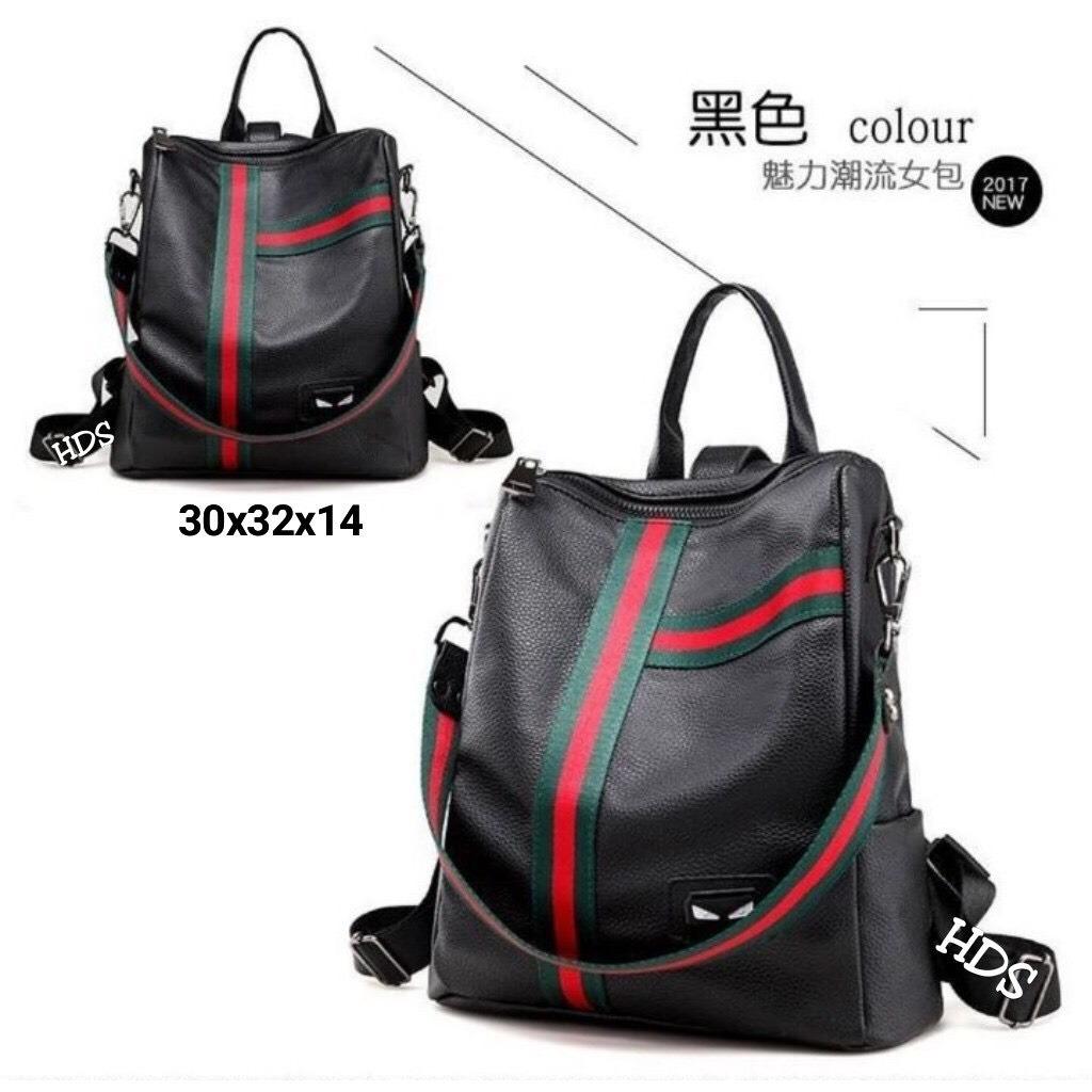 CLAAFASHION/Ransel sekolah/Backpack mini/Hand bag wanita/Tas Ransel Wanita Korea style Elegan/Backpack Fashion Wanita/Tas Punggung Wanita/Tas Multifungsi Wanita/Tas Bahu Motorcycle wanita/tas kuliah/tas kerja strip FREE Tali selempang ( Tanpa Boneka )