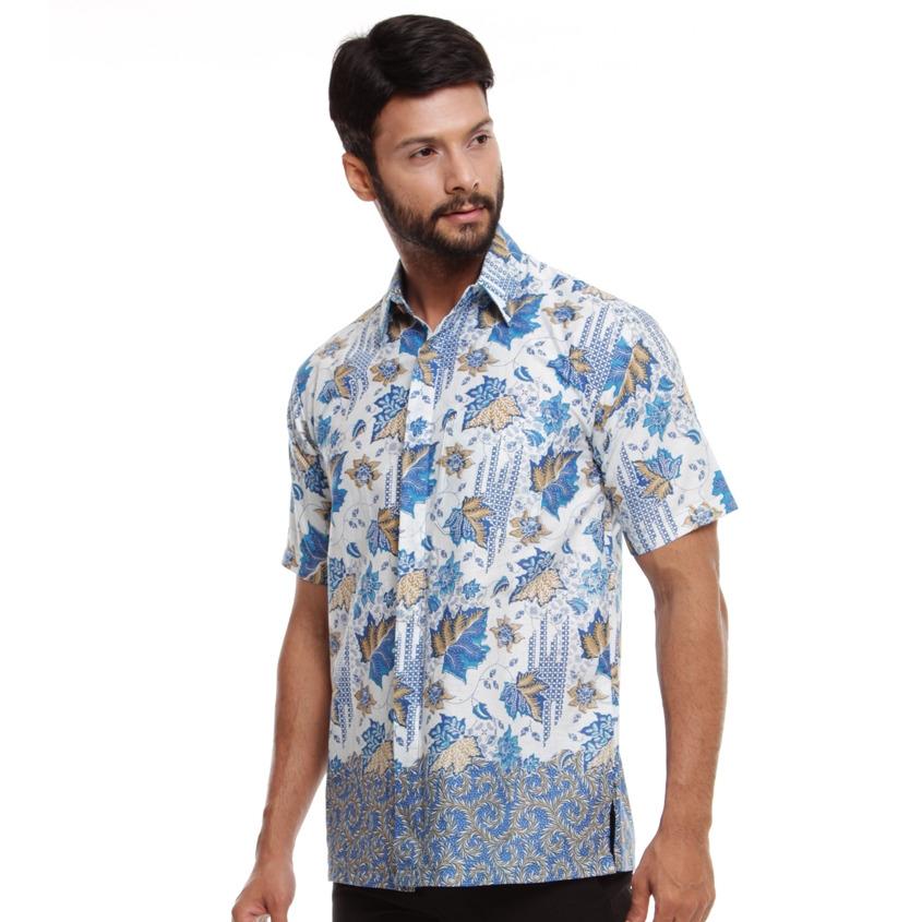 Baju Kemeja Batik Pria Murah Lengan Pendek Dengan Motif Daun