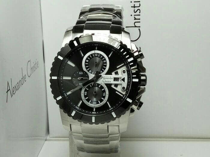 JAM TANGAN PRIA ALEXANDER CHRISTIE AC 6455 SILVER BLACK ORIGINAL