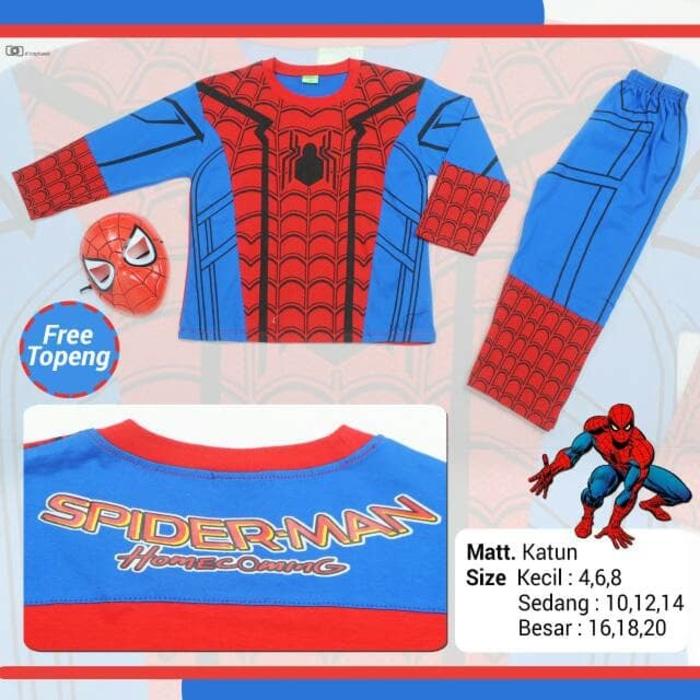 baju setelan kostum anak motif spiderman uk 4/6/8 1-3 thn