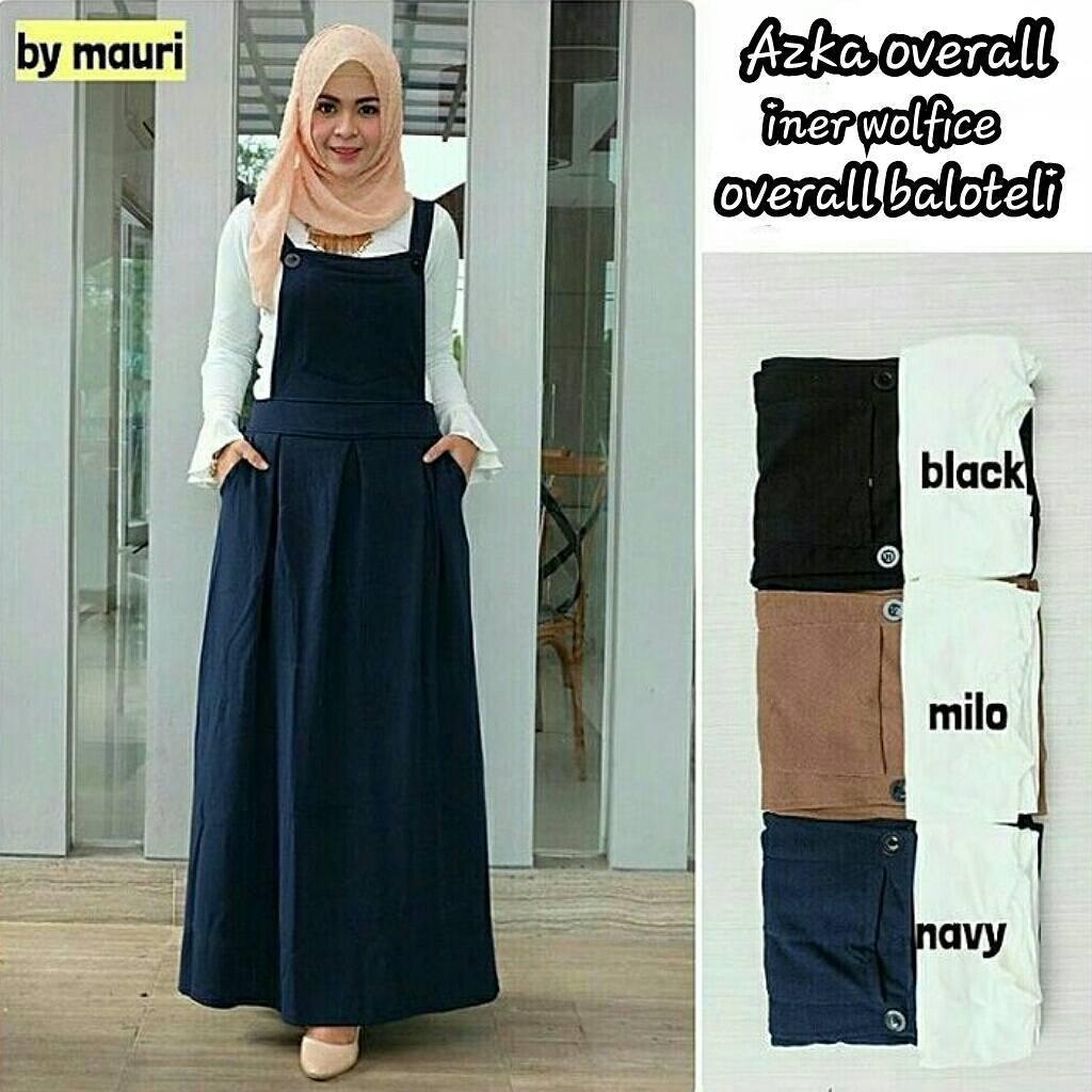 Setelan Jumpsuite “BC AZKA OVERALL” Wanita Bahan Balotely Jeans Katun Rubiah Baju Panjang Muslimah Hijab Moderen Trendy Fashionable