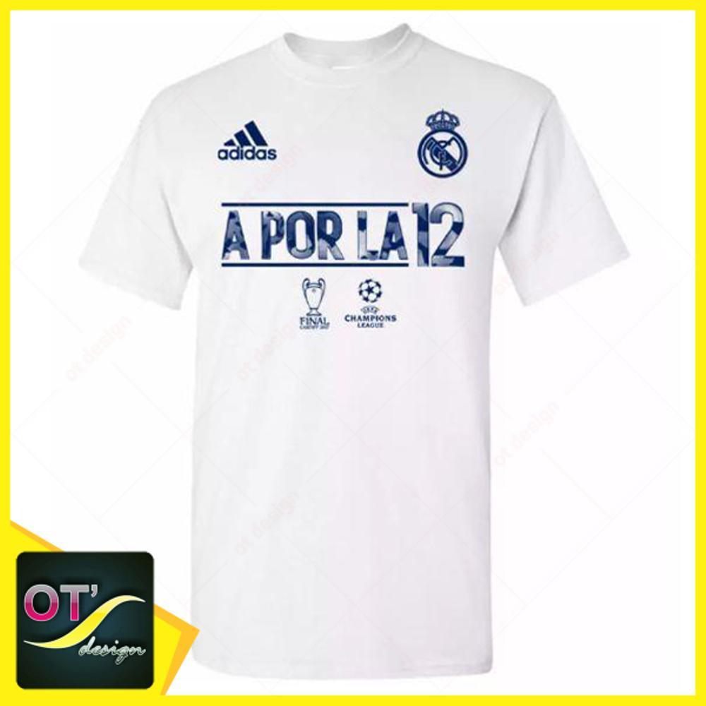 Kaos Baju Distro Bola Real Madrid A Por La 12 PUTIH - Final Liga Champions 2017 Cardiff Aporla 12 Aporla12