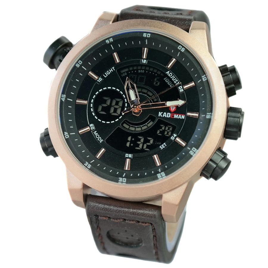 KADEMAN 01M.160D47 Jam Tangan Pria Dual Time Leather Strap – Coklat tua Rosegold