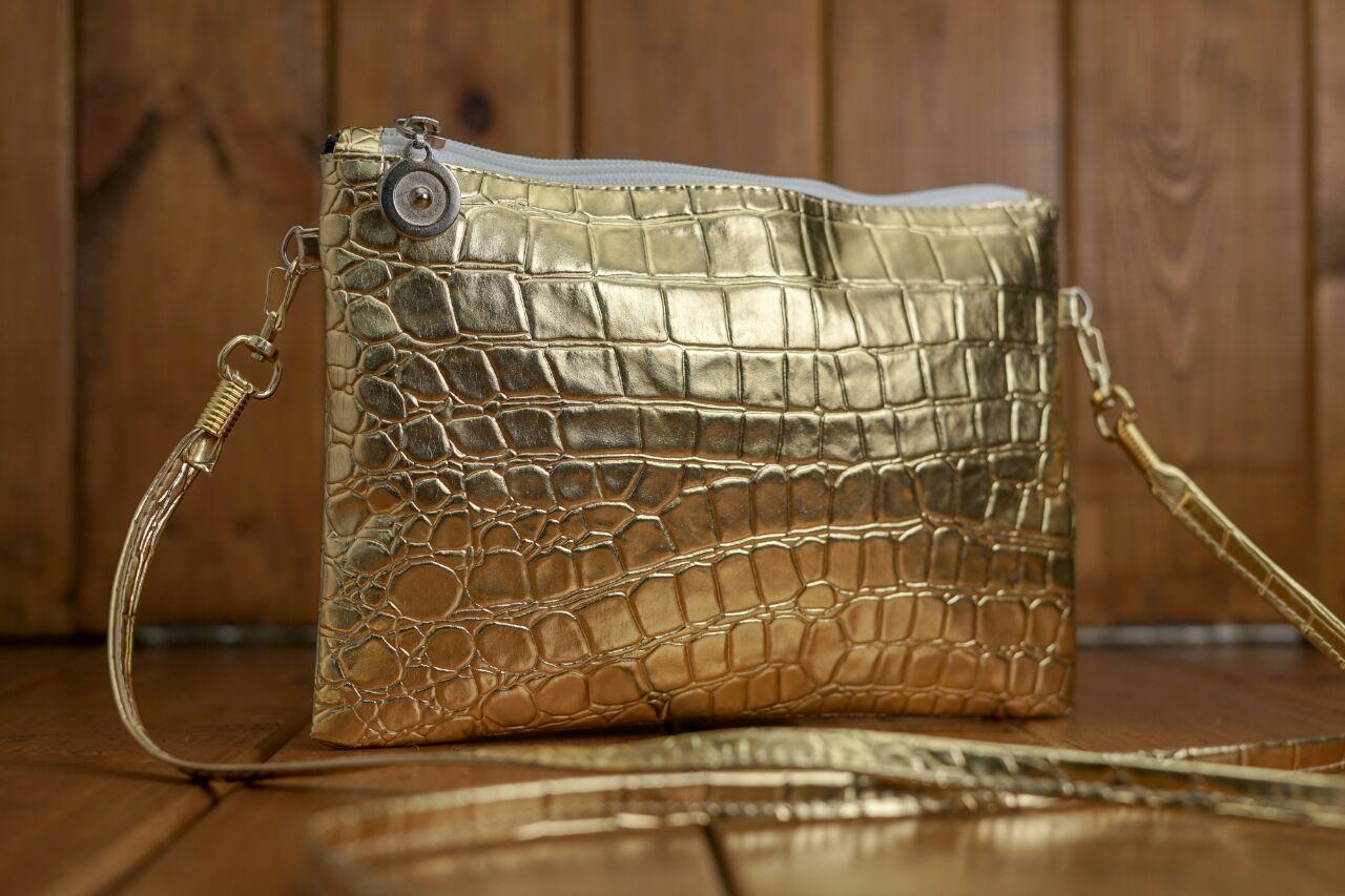 Tas Selempang Wanita Mini Sling Bag Motif Crocodile-Gold