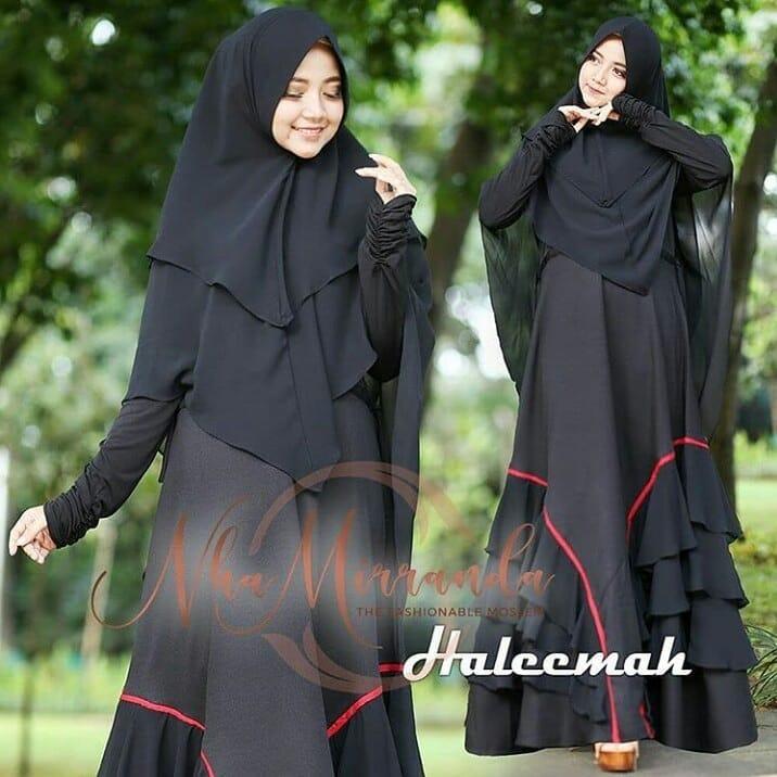 Baju Muslim Original Gamis Haleemah Syari Dress Wolfice Baju Panjang Muslim Dress+Khimar Casual Wanita Pakaian Hijab Modern Modis Trendy Terbaru 2018