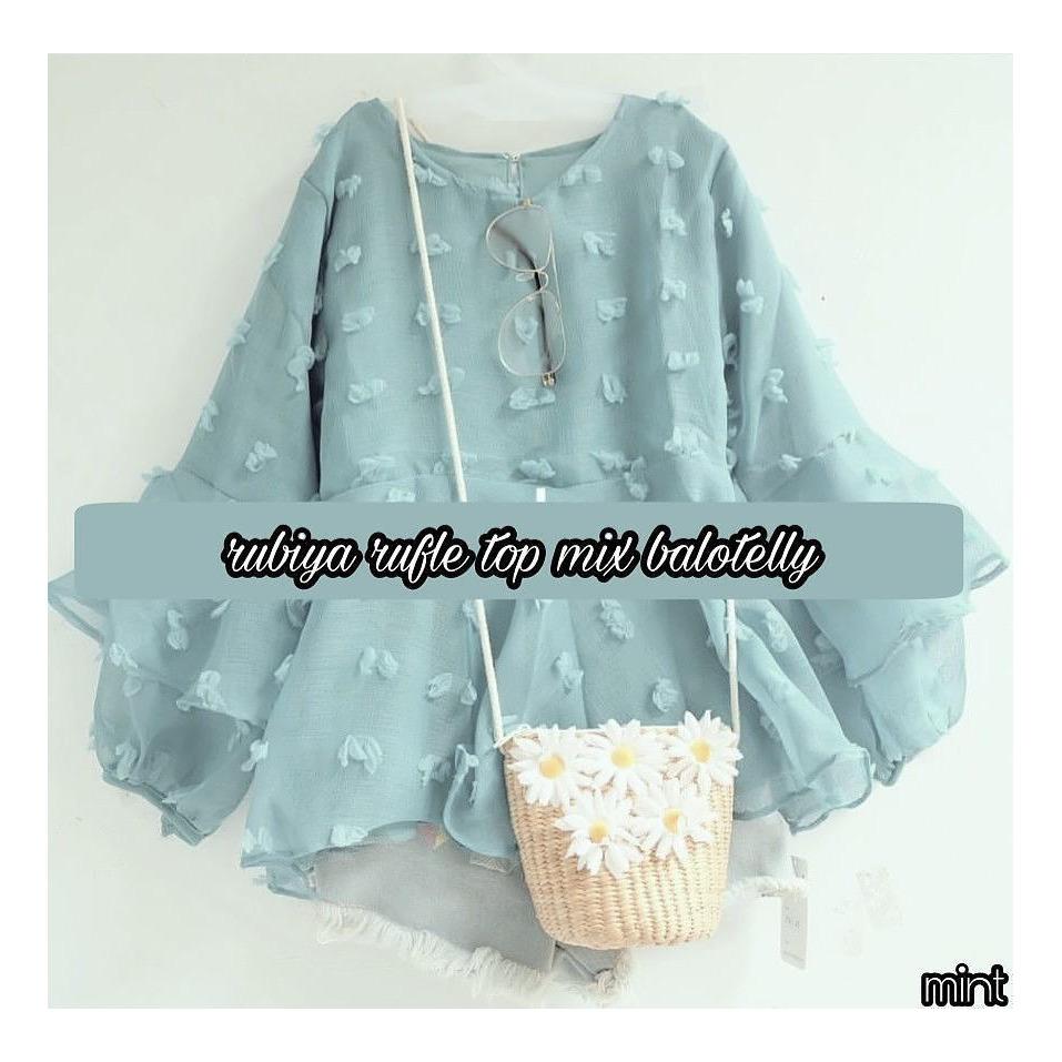 Top Blouse “ML Rubiyah Rufle Top” Baju Panjang Muslim Hijab Moderen Pakaian Trand