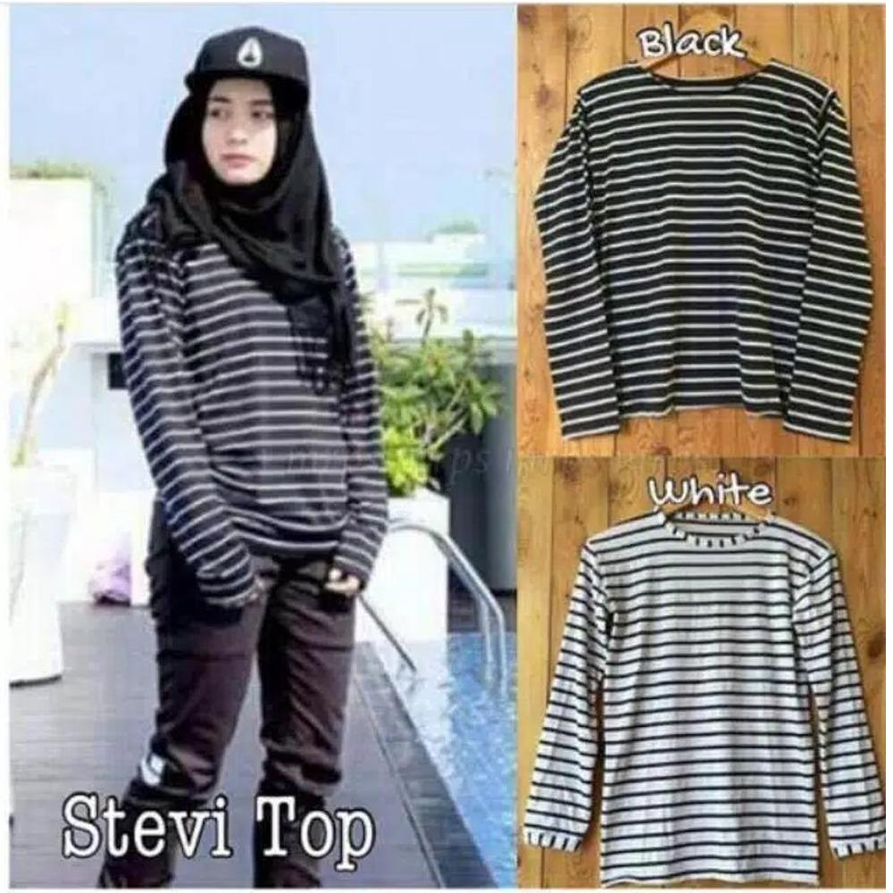 Jakarta Couple - Stevi Top /T-shirt Salur / T-shirt Murah /Kaos Hijab / Kaos Lengan Panjang / Atasan Wanita