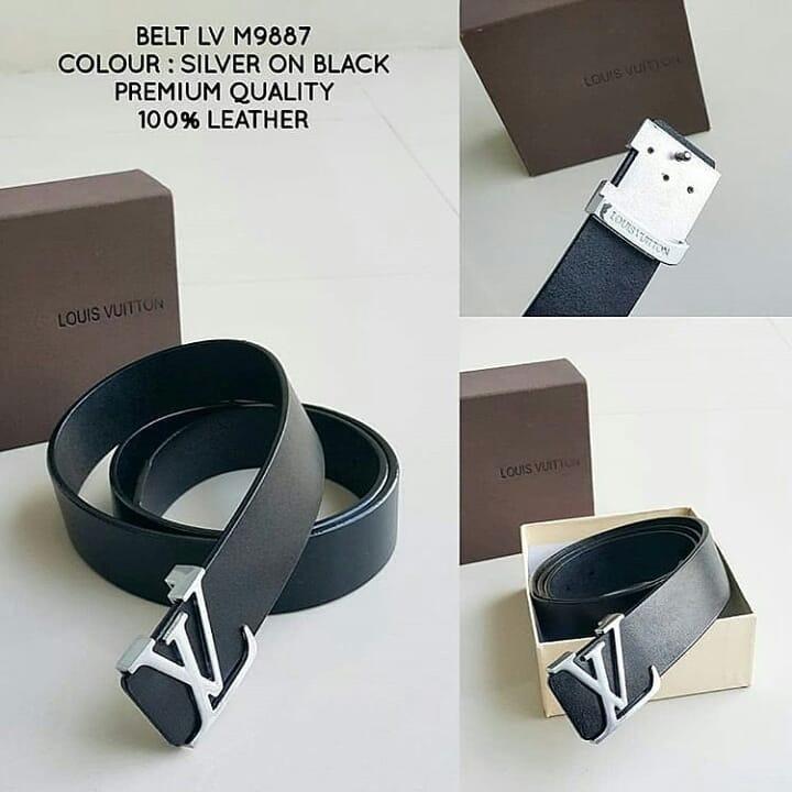 Ikat Pinggang LV M9887 SIlver on Black
