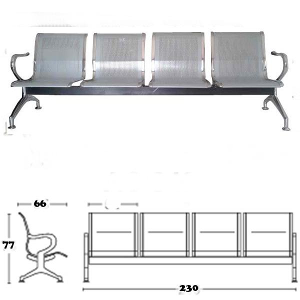 Kursi Tunggu Jumbo 4 seat dudukan LEBAR SEAT 48cm ukuran 230 x 66 x 77 cm (Lebih besar dari produk sejenis lainnya) SILVER- Khusus Surabaya