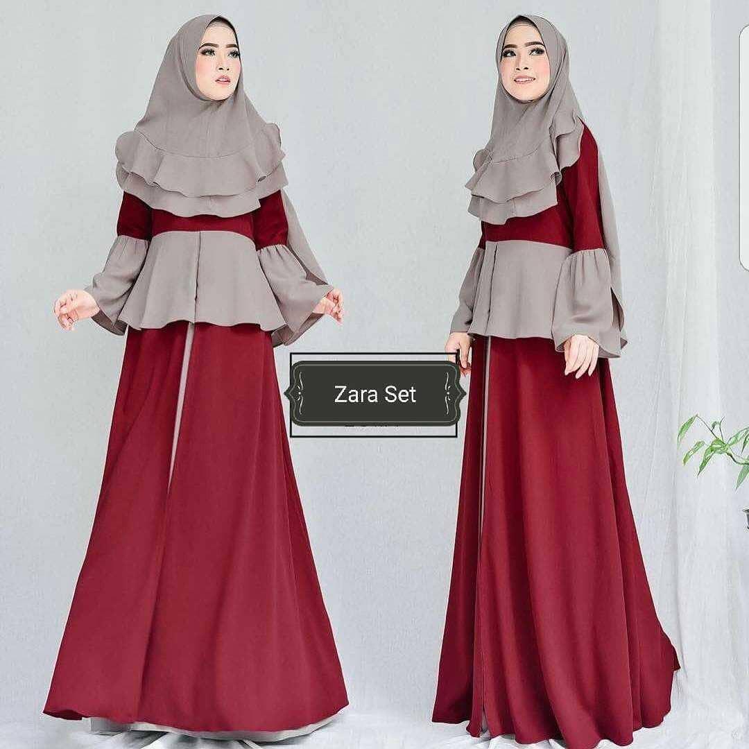 OEM Baju Original Zara dress Set 3in1 Gamis Panjang Wanita Muslim Pakaian Cewek Gaun Muslimah Hijab Casual Simple
