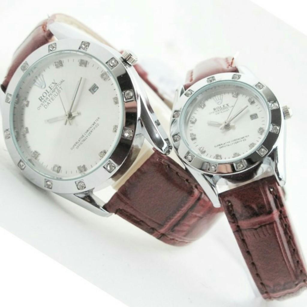 JAM TANGAN ROLEX COUPLE DIAMOND KULIT COKLAT MUDA /NN RLX#001