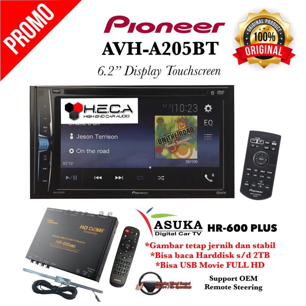 PAKET PROMO Pioneer AVH-A205BT Head Unit Double Din 2-din Tape Mobil Audio AVH A 205 BT & TV Tuner Digital ASUKA HR-600 PLUS
