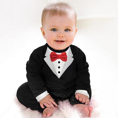 Phoenix B2C Baby Boy Fashion Lengan Panjang Celana Kodok V Kerah Pola Ikatan Simpul Rompers Januari 2019 - 2 Phoenix B2C Baby Boy Fashion lengan panjang celana kodok V kerah pola ikatan simpul Rompers - 2