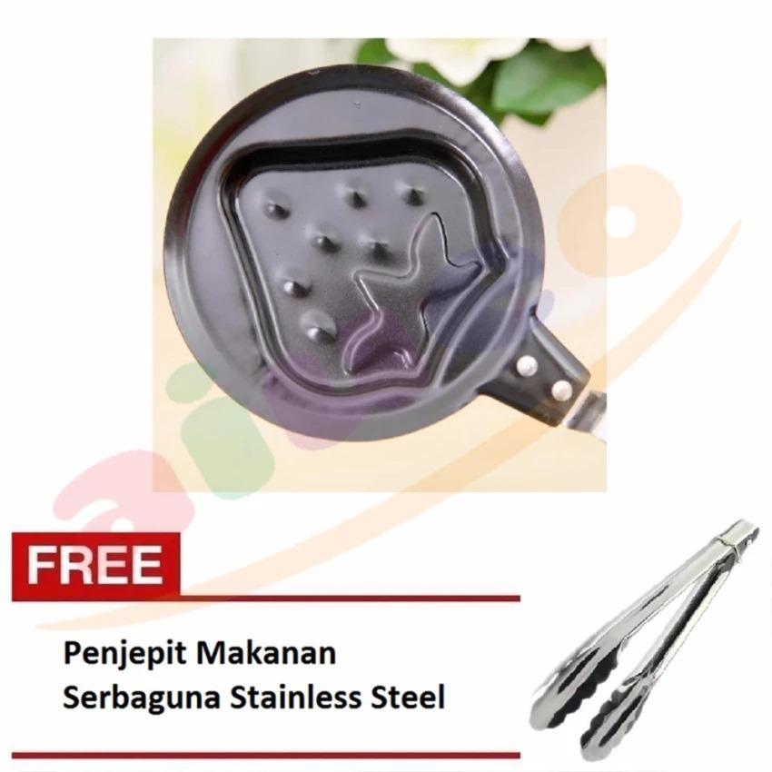 Ion Teflon Mini Non Stick Frying Fry Pan - Wajan Masak Karakter Anti Lengket Motif Strawberry Bundling Penjepit Makanan Serbaguna Stainless Steel - 1 Pcs