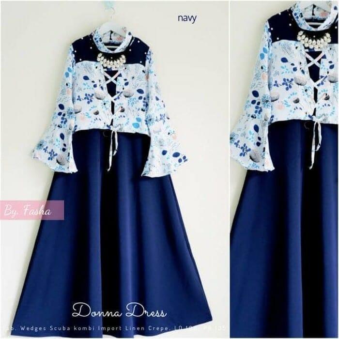 Baju Muslim Donna Dress Mix Bunga Katun Gamis Panjang Hijab Casual Pakaian Wanita Hijab Modern @rk