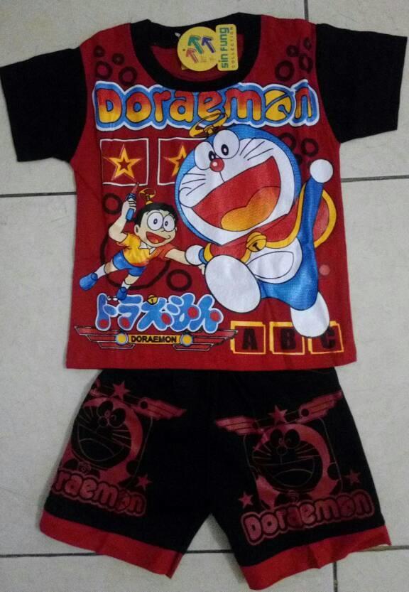 Baju Setelan Tangan Pendek Doraemon Untuk Usia 3-4 Tahunan