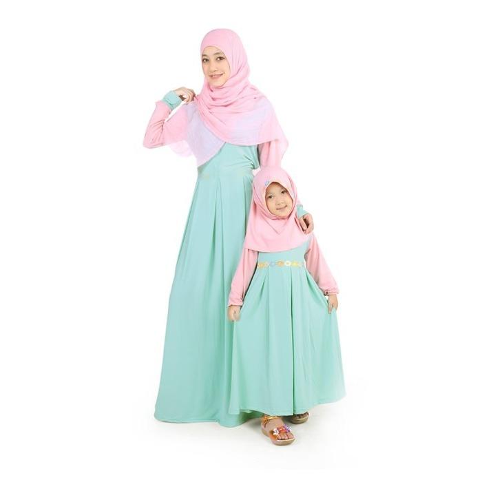 Gamis Couple Ibu Anak Mint Peach. Murah, Cantik, Lucu. Bahan Jersey