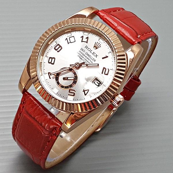 Jam Tangan Wanita / Cewek Murah Rolex Sky One Leather Red