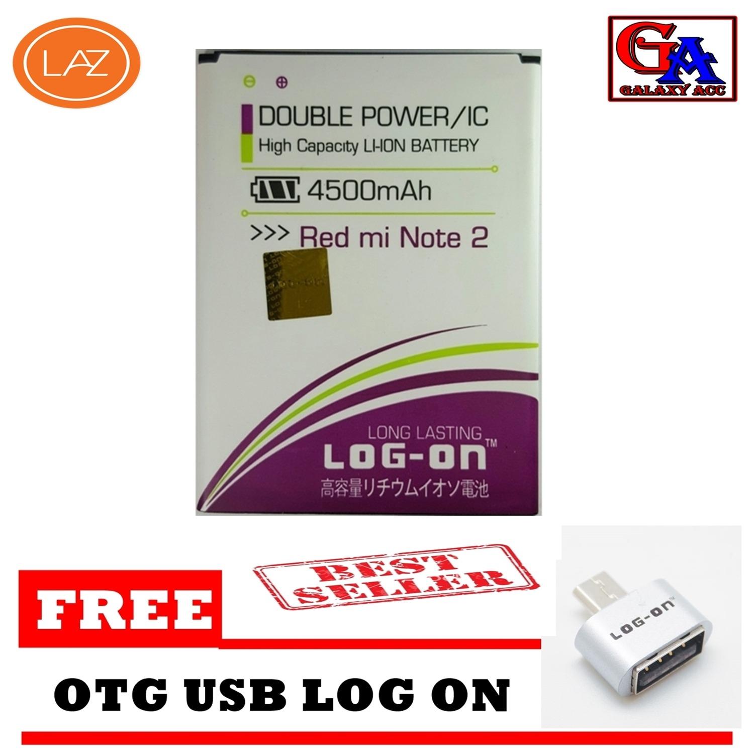 LOG-ON Battery Baterai Double Power Xiaomi Redmi Note 2 - 4500mAh - GRATIS OTG