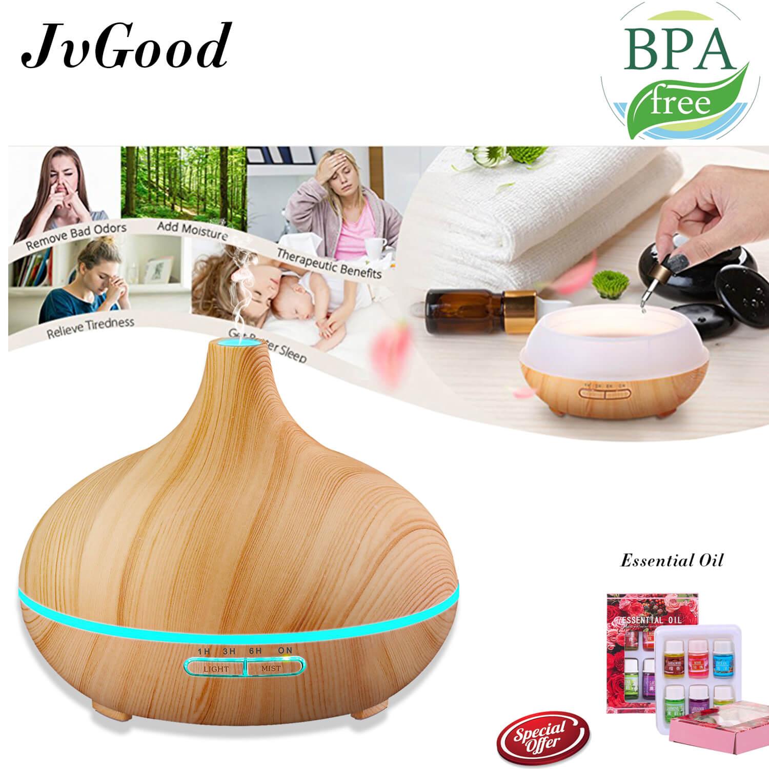 JvGood Air Humidifier Ultrasonic Aroma Diffuser Cool Mist Humidifier Essential Oil Diffuser Aromatherapy Diffuser Wooden Air Purifier Color Changing Air Treatment Mist Maker