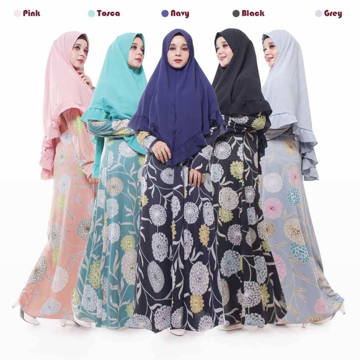 CIPITIHOLIC Baju Gamis syar'i misbii motif bunga - Khimar Motif Bubble - Edisi April Lebaran 2018