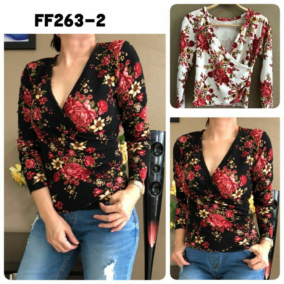 Blouse pjng motif bunga merah 263-2