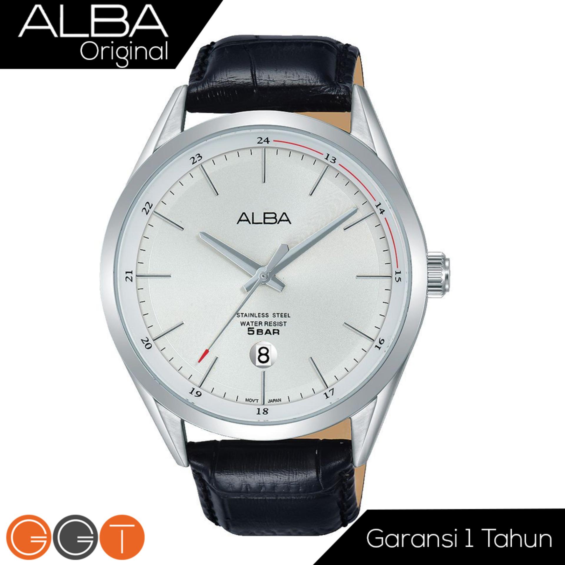 ALBA Jam Tanga Pria - Leather Strap - Quartz Movement - White Dial - AS9D41X1
