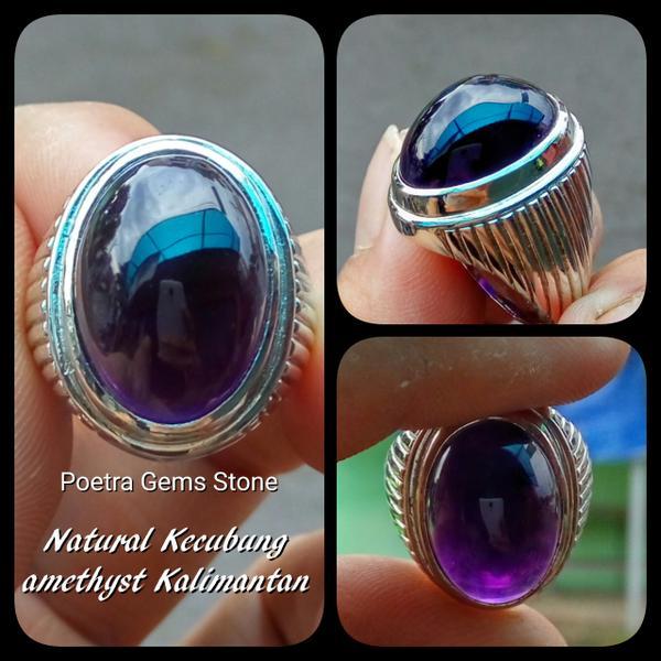Diskon Promo Perhiasan Aksesoris CINCIN BATU AKIK PERMATA NATURAL KECUBUNG AMETHYST PANGKALAN BUN UNGU Murah