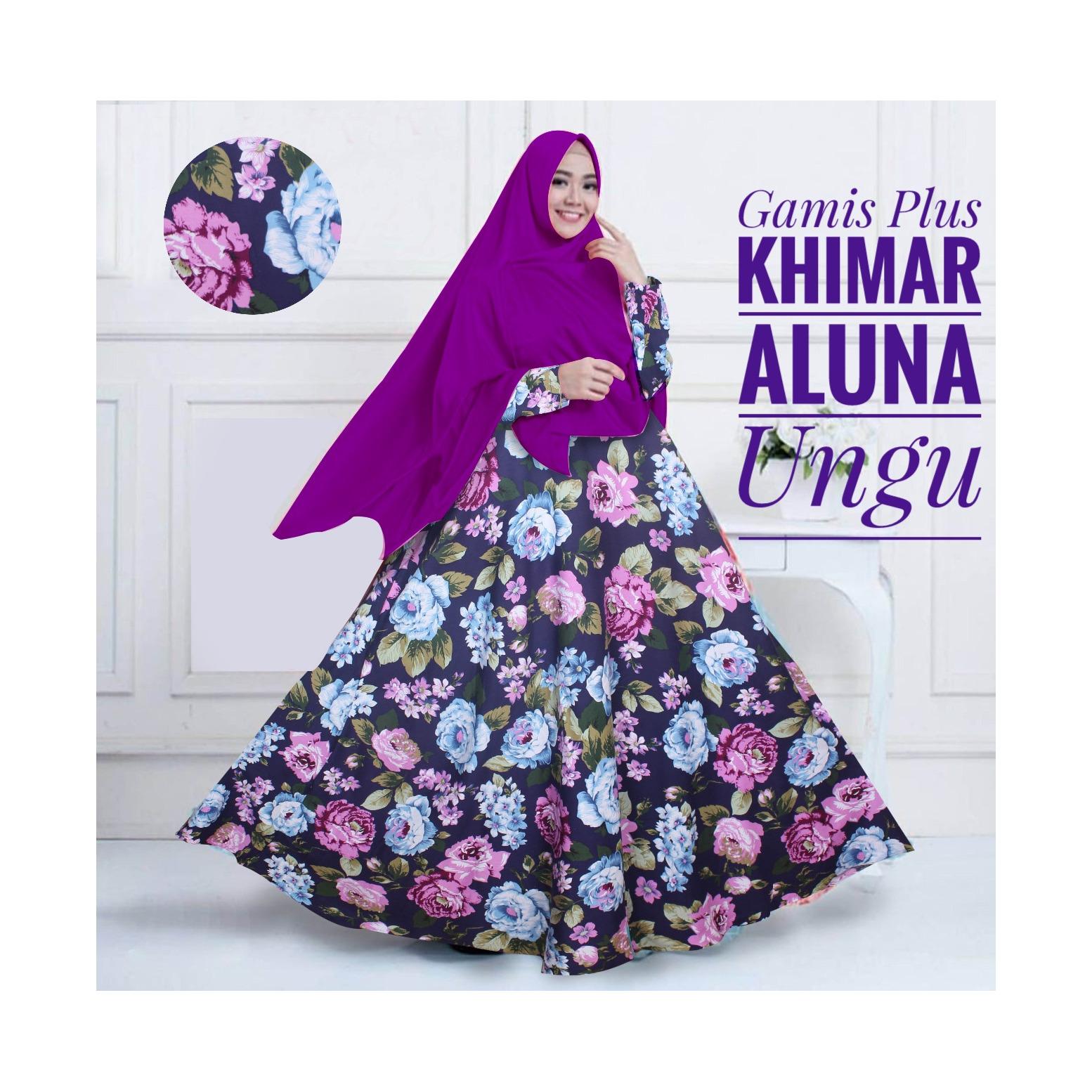 Gamis Katun Syari Murah / Gamis Maxi Dress Katun Aluna Plus Khimar Ungu / Gamis Katun Busui