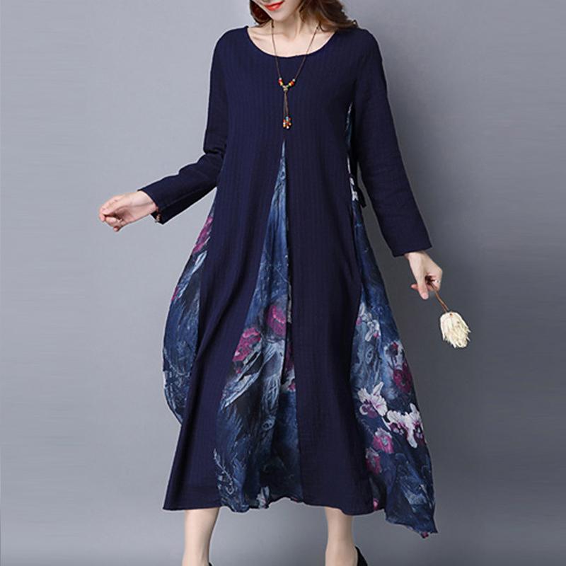 Zanzea Wanita Panjang Lengan CREW NECK Longgar Tunik Kaftan Floral Panjang Gaun Maxi (Navy)-Intl Januari 2019 - 2 Zanzea Wanita Panjang Lengan CREW NECK Longgar Tunik Kaftan Floral Panjang Gaun Maxi (Navy)-Intl - 2