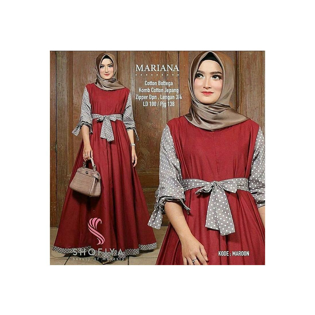 Baju Mariana Polka Maxi Dress Panjang Balotelly Hijab Casual Pakaian Muslim Wanita Muslim Modern Terbaru Termurah 2018