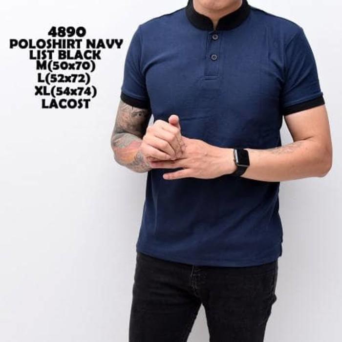 Jual Murah Polo Shirt Pria Kaos Cowok Baju Shanghai Black Mix Navy Distro