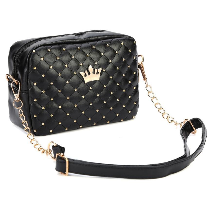 Vienna Linz Tas Selempang Shoulder Bag Wanita Model Rivet Sling Bag Korean Style Crown Feminim Design Woman Fashion Mahkota Tas Bahu Slempang Korea Accessories s9632  -Black