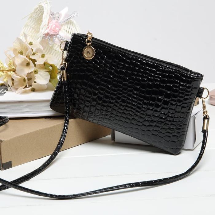 Tas Selempang Mini Sling Bag Wanita Motif Crocodile - Hitam