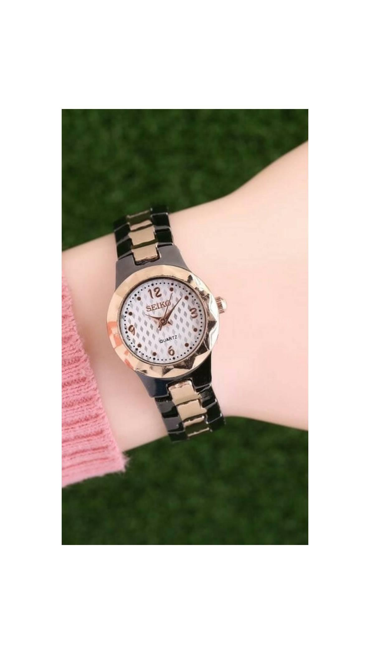 jam tangan wanita hitam gold emas black seiko merk kw bagus keren