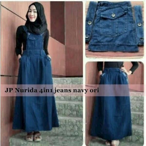 Set Nurida 3In1 Rok Kodok Maxidress Jeans Setelan Wanita Hijab A043 - Ykibv7
