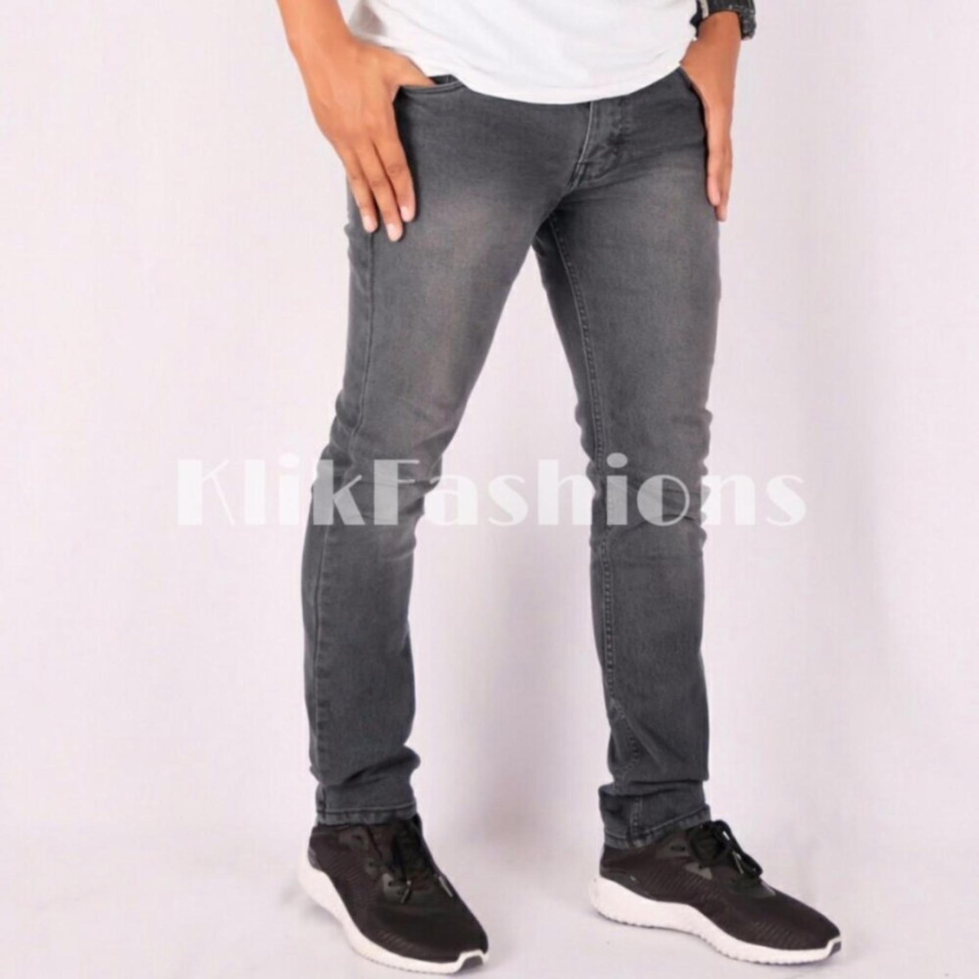 KlikFashions Celana Jeans Denim Pria Hitam Strecht Best Seller
