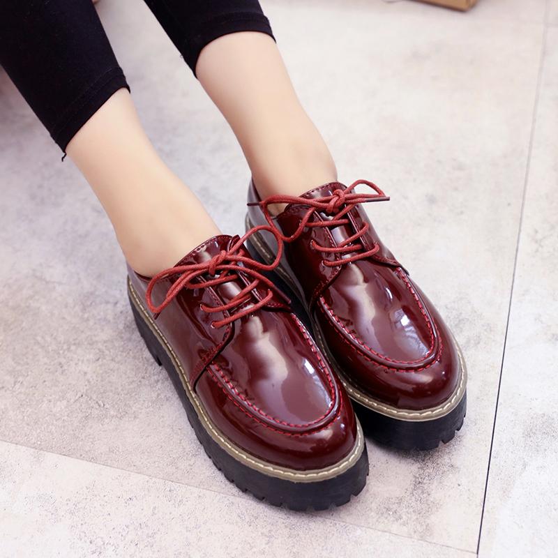 Feminim Sepatu Wanita Inggris Her Wanita Siswa (Merah Ditambah Kapas)